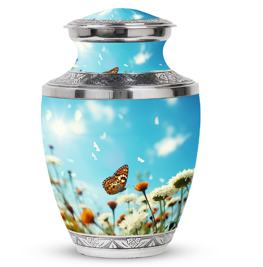 Colorful Butterflies Fly In A Meadow Burial Urns Size 10inch