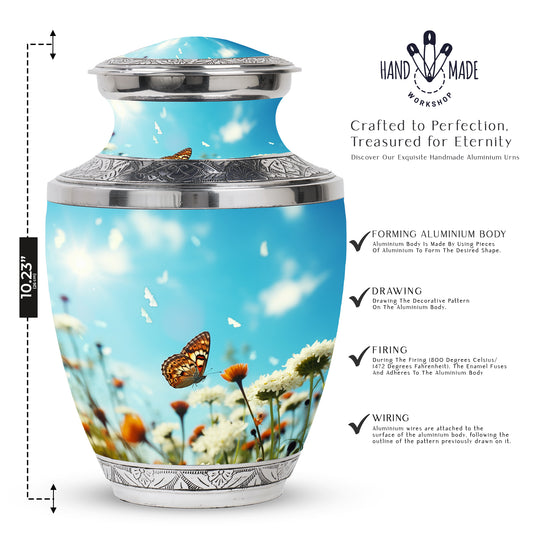 Colorful Butterflies Fly In A Meadow Burial Urns Size 10inch