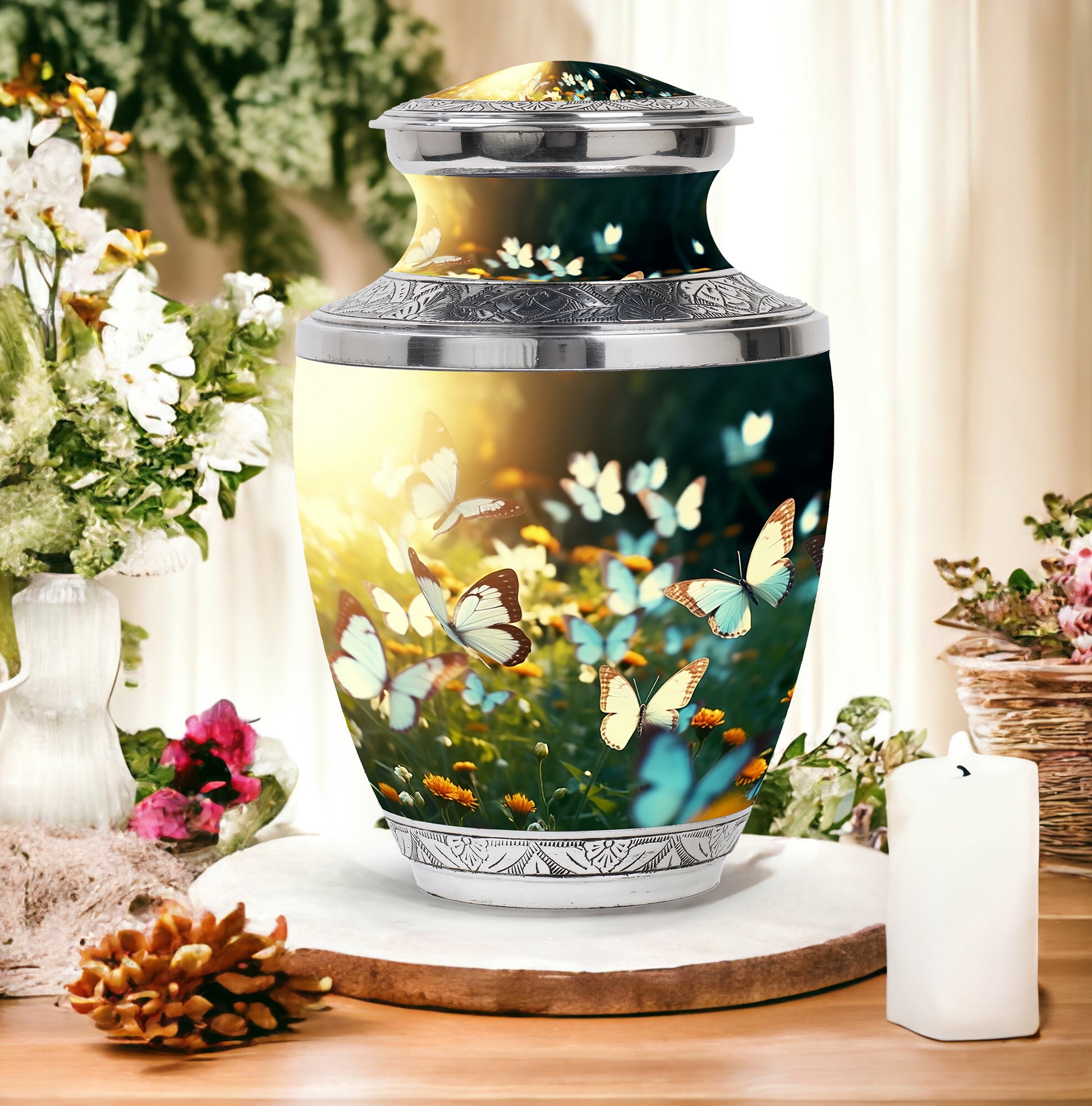 Butterflies Fly In A Meadow Funeral Urns Size 10inch