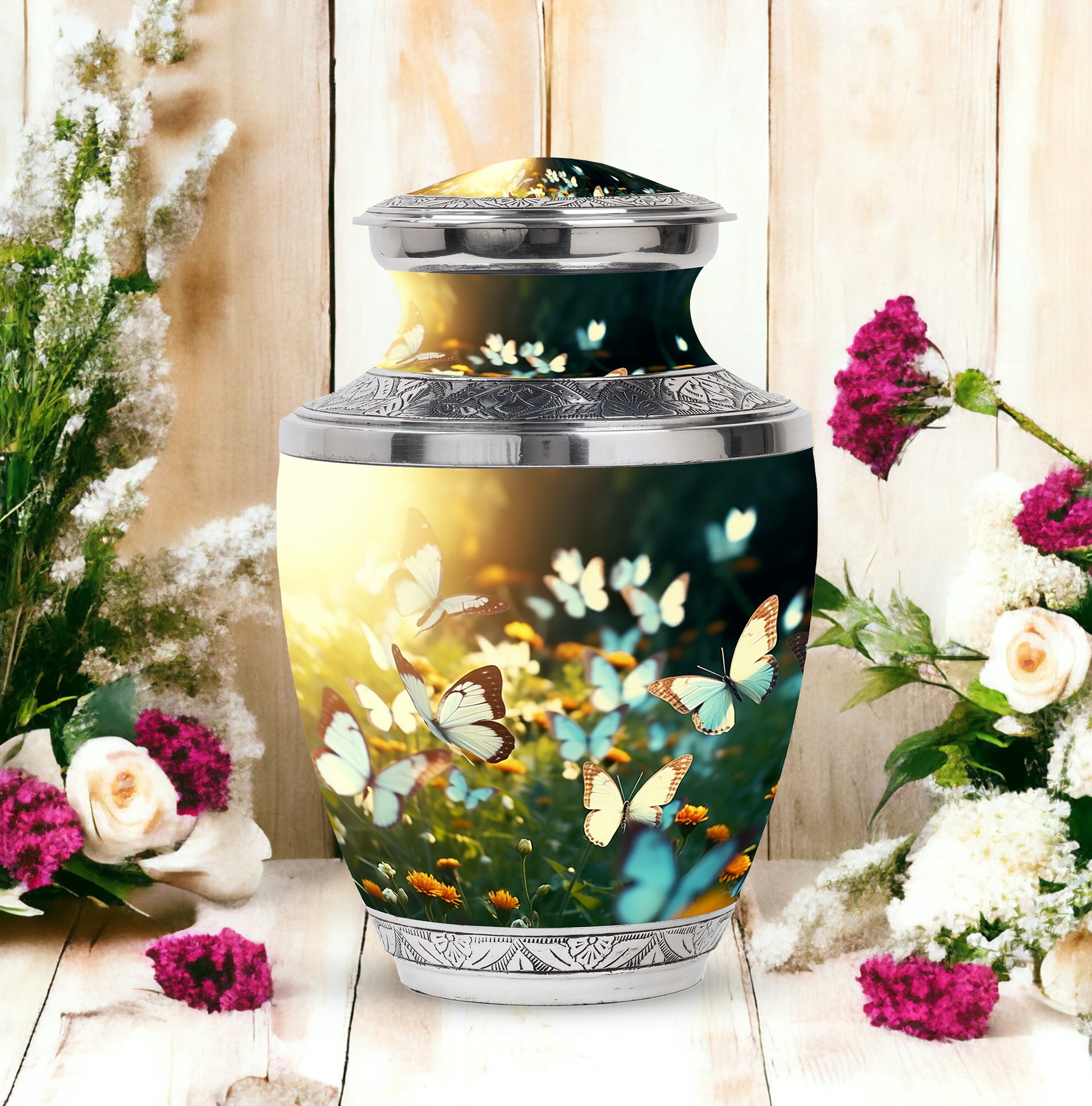 Butterflies Fly In A Meadow Funeral Urns Size 10inch