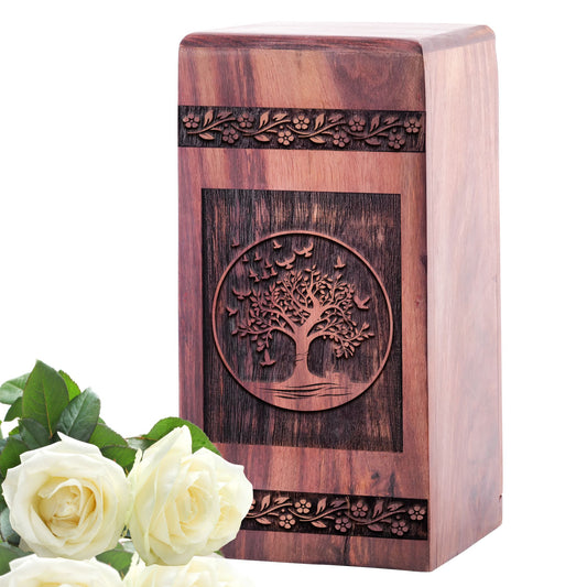 Large Tree of Life Wood Urn with capacity for 200 cubic inches of ashes, Biodegradable funeral urn for cremated remains