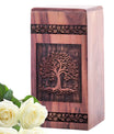 Carved wooden Tree Of Life Urn for adult human ashes, suitable for burial or cremation