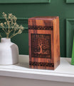 Carved wooden Tree Of Life Urn for adult human ashes, suitable for burial or cremation