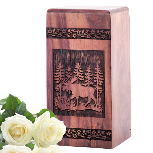 Large wooden urn suitable for adult-sized ashes, ideal for preserving memories of a loved one