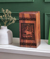 Large wooden urn suitable for adult-sized ashes, ideal for preserving memories of a loved one