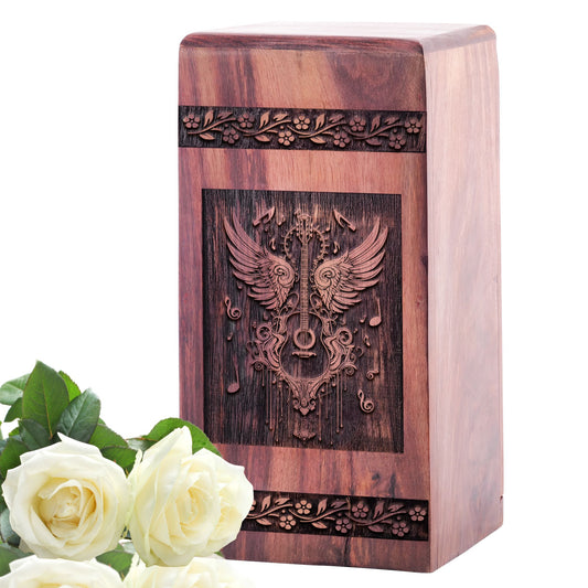 10-inch large wooden guitar urn, a unique cremation container for adult human ashes with 200 cubic inches capacity