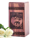 Large, wooden Elephant Urn serving as decorative Ash Container for human ashes, suitable for adult cremation.