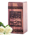 Large, wooden Deer Urn designed for storing adult human ashes, a suitable ash holder for remaining memories