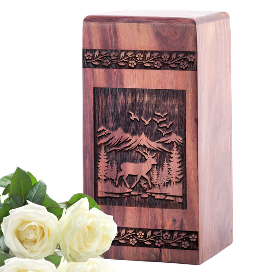 Handcrafted Deer Funerary Urn made from Wood, suitable for Adult Men's Ashes