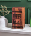 Artfully crafted bear-themed wooden urns, ideal for preserving adult human ashes, suitable for both male and female