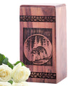 Hand-crafted bear shaped wooden urn for human ashes, ideal for adult female cremation, specifically mothers' burial