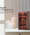 Large wooden cremation urn with Jesus design, a funeral urn for adult men ashes, suitable for mom too