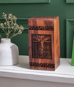 Wooden Jesus urn, ideal for funeral decorations, suitable for adults and women, used for burial of human ashes