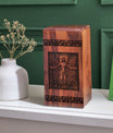 Large wooden Jesus-themed cremation urn for adult men's ashes, ideal for commemorating Dad