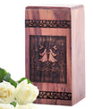 Large wooden cremation urn designed for adult female ashes, ideal as a memorial urn