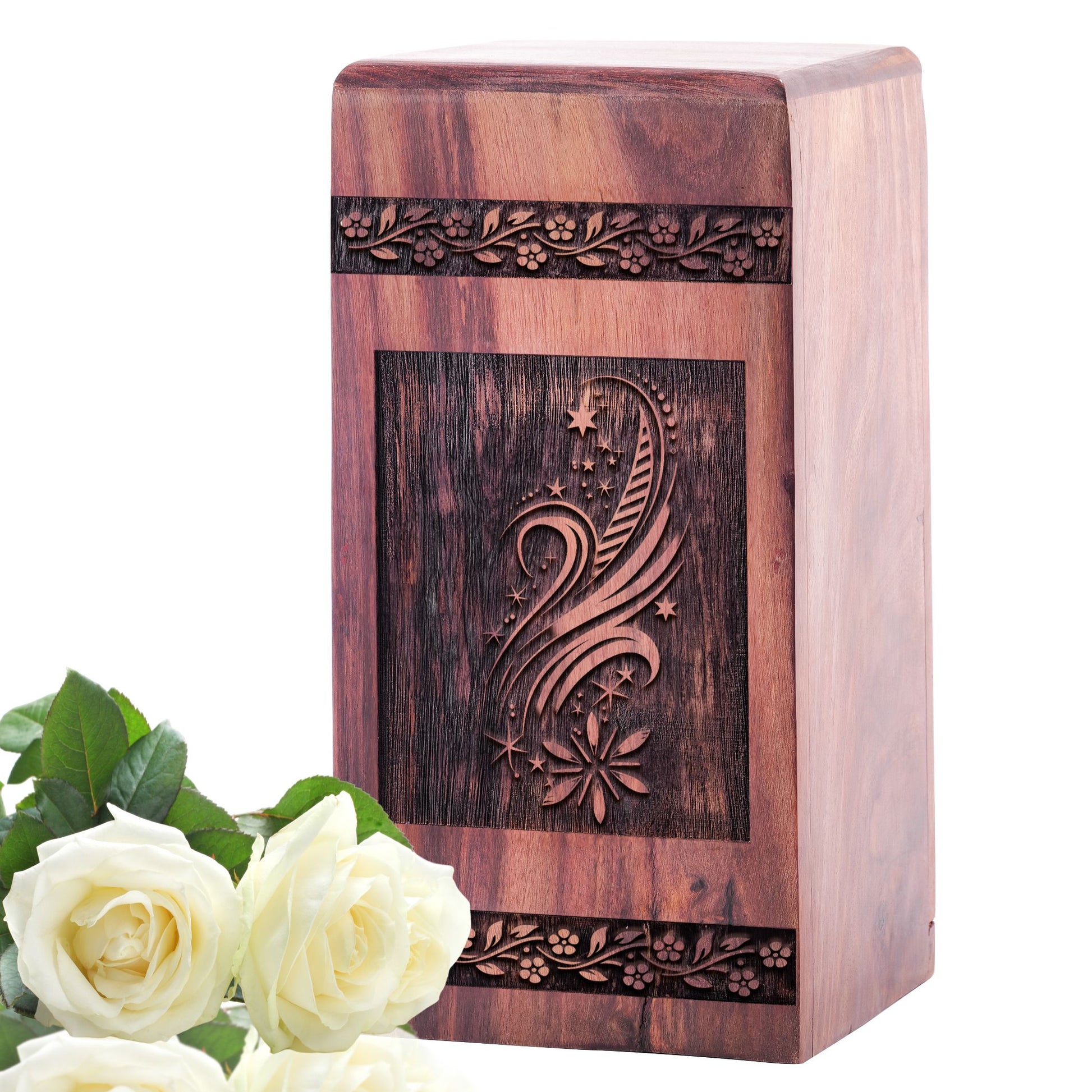 Large wooden Angel Urn for human ashes, primarily designed for adult male ashes