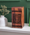 Beautiful lion-themed wooden urn, ideal for storing ashes of adult male or female, perfect tribute to mom or dad