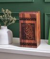 Picture of a wooden Lion Urn for human ashes, ideal for adult female burial and cremation ceremonies