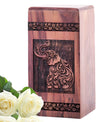 Large elephant designed wooden urn for cremation, suitable for human ashes and adult burial