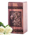 Tiger-themed decorative wood urn for storing cremation ashes of an adult