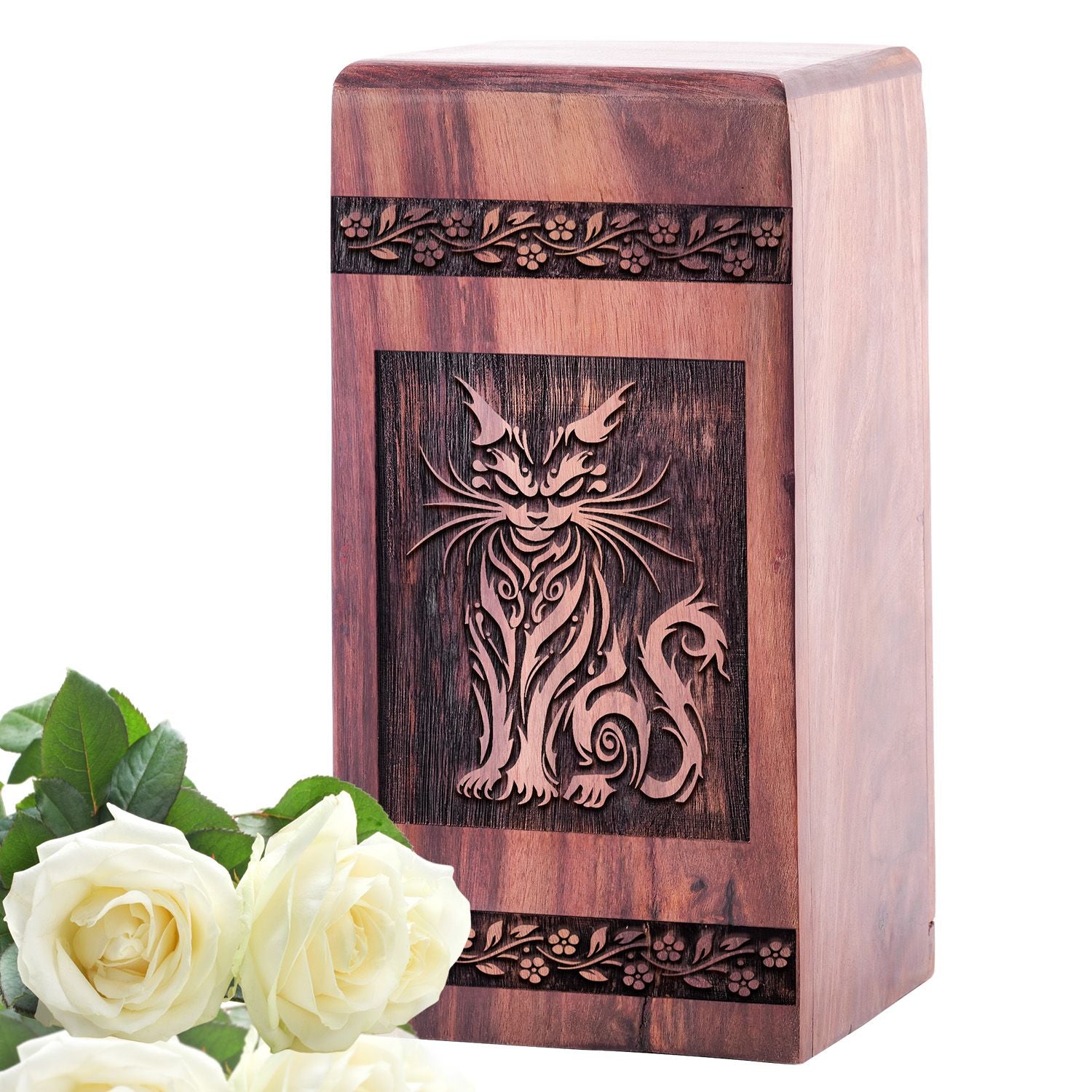 Elegantly crafted wooden urn for cat ashes, suitable for adult male and women human ashes