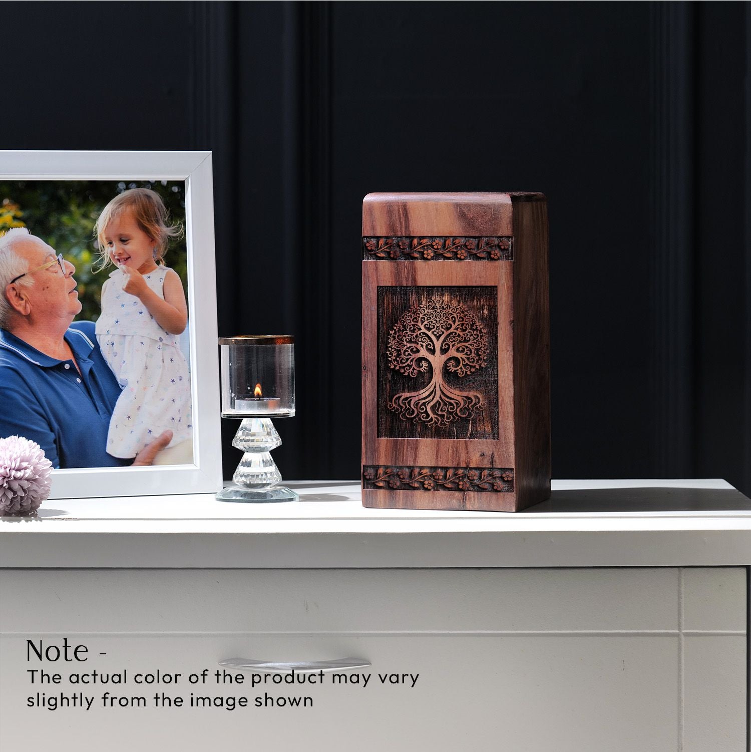 Engraved wooden Tree of Life urn for human ashes, ideal memorial urn for mom, and suitable for adult ashes burial