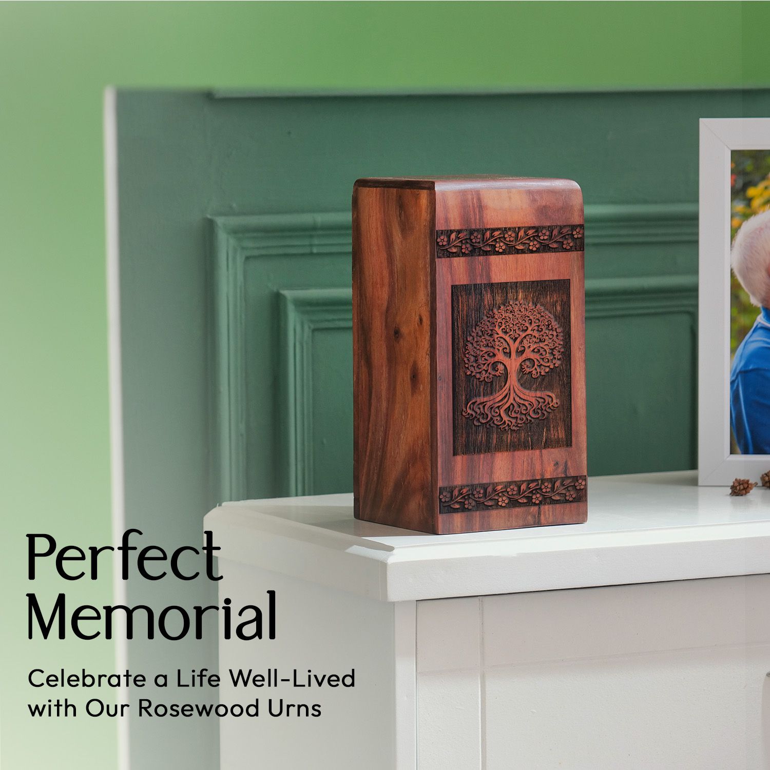 Engraved wooden Tree of Life urn for human ashes, ideal memorial urn for mom, and suitable for adult ashes burial