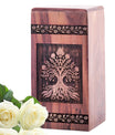 Elegant wooden Tree of Life urn designed for cremation ashes of loved ones, suitable for both adult male and female