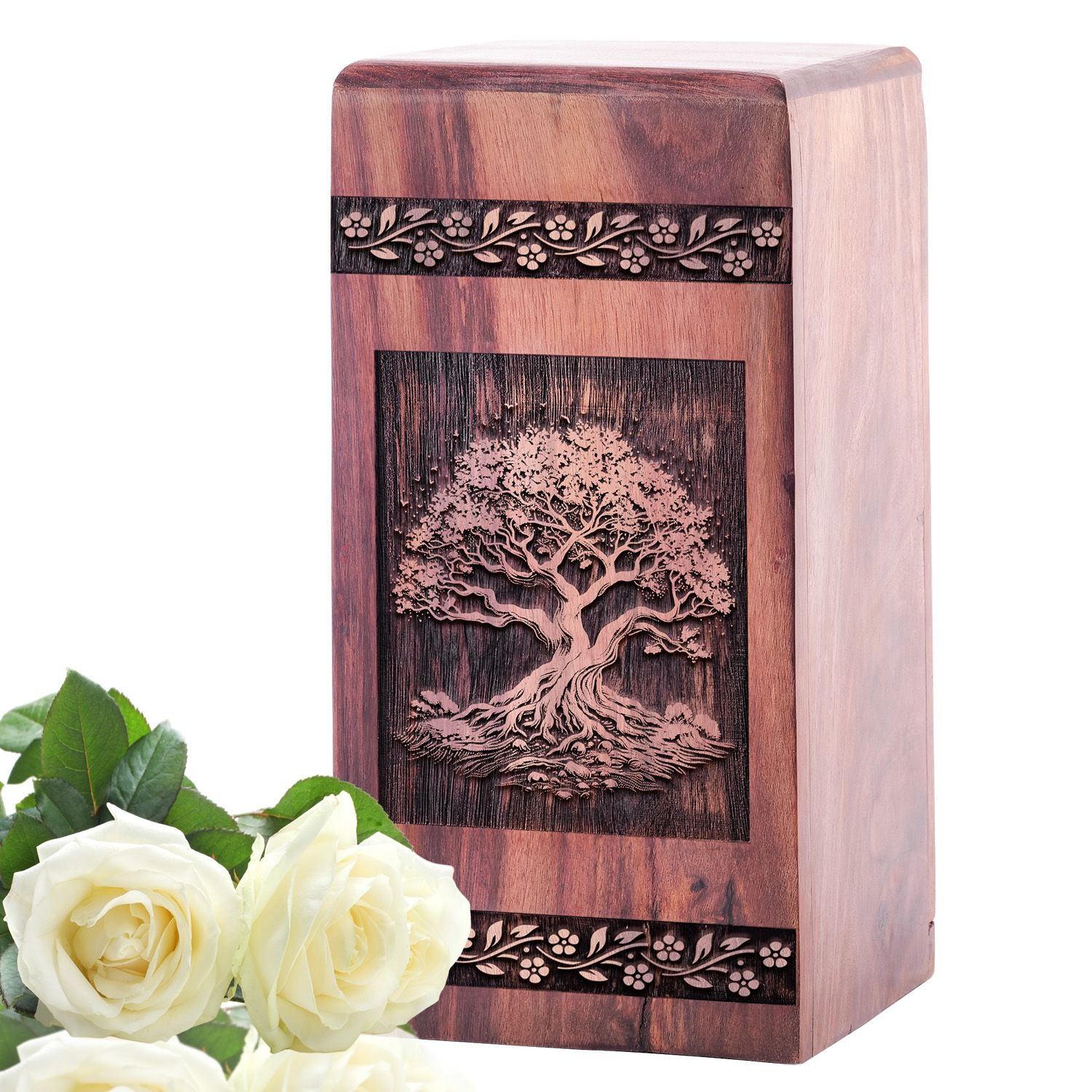 Elegant Tree Of Life Wooden Urn for men's ashes, ideal cremation urn for adults