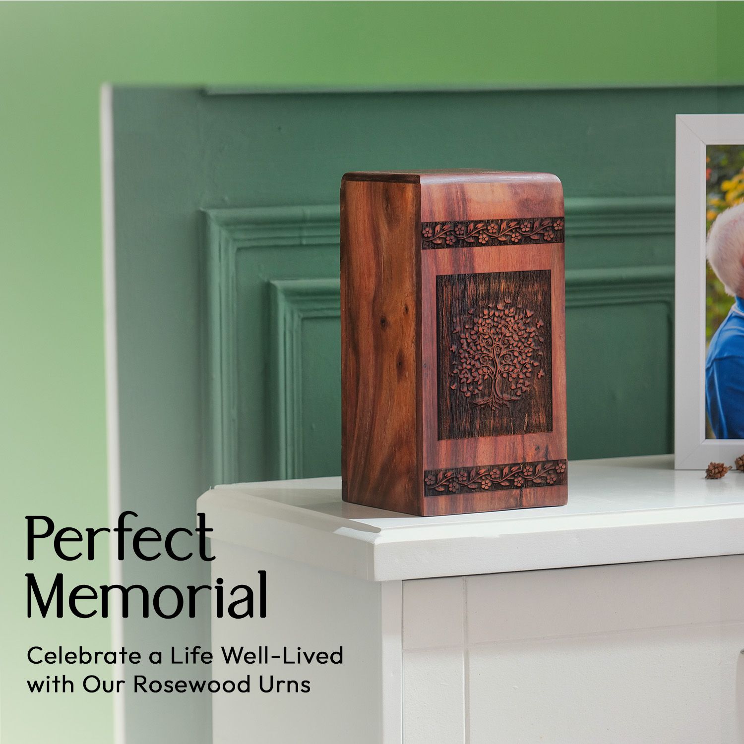 Elegant Tree of Life cremation urn crafted in wood, perfect memorial for women's ashes