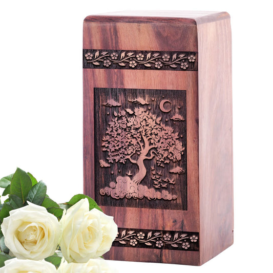 Unique wooden Tree of Life urn for funeral, custom cremation urn for adult female ashes