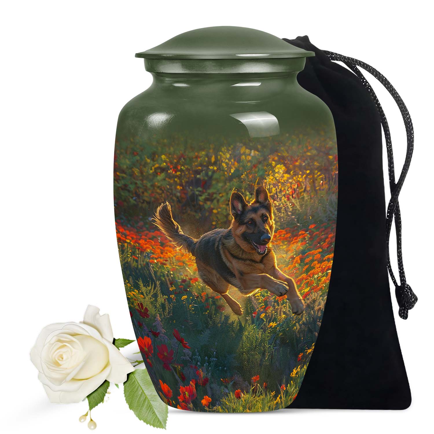 Flower Fields Joy German Shepherd Small Urn