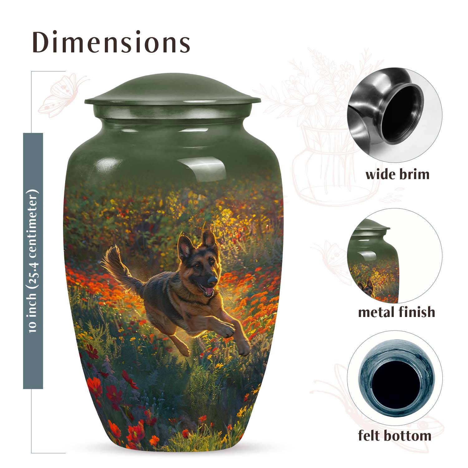 Flower Fields Joy German Shepherd Small Urn