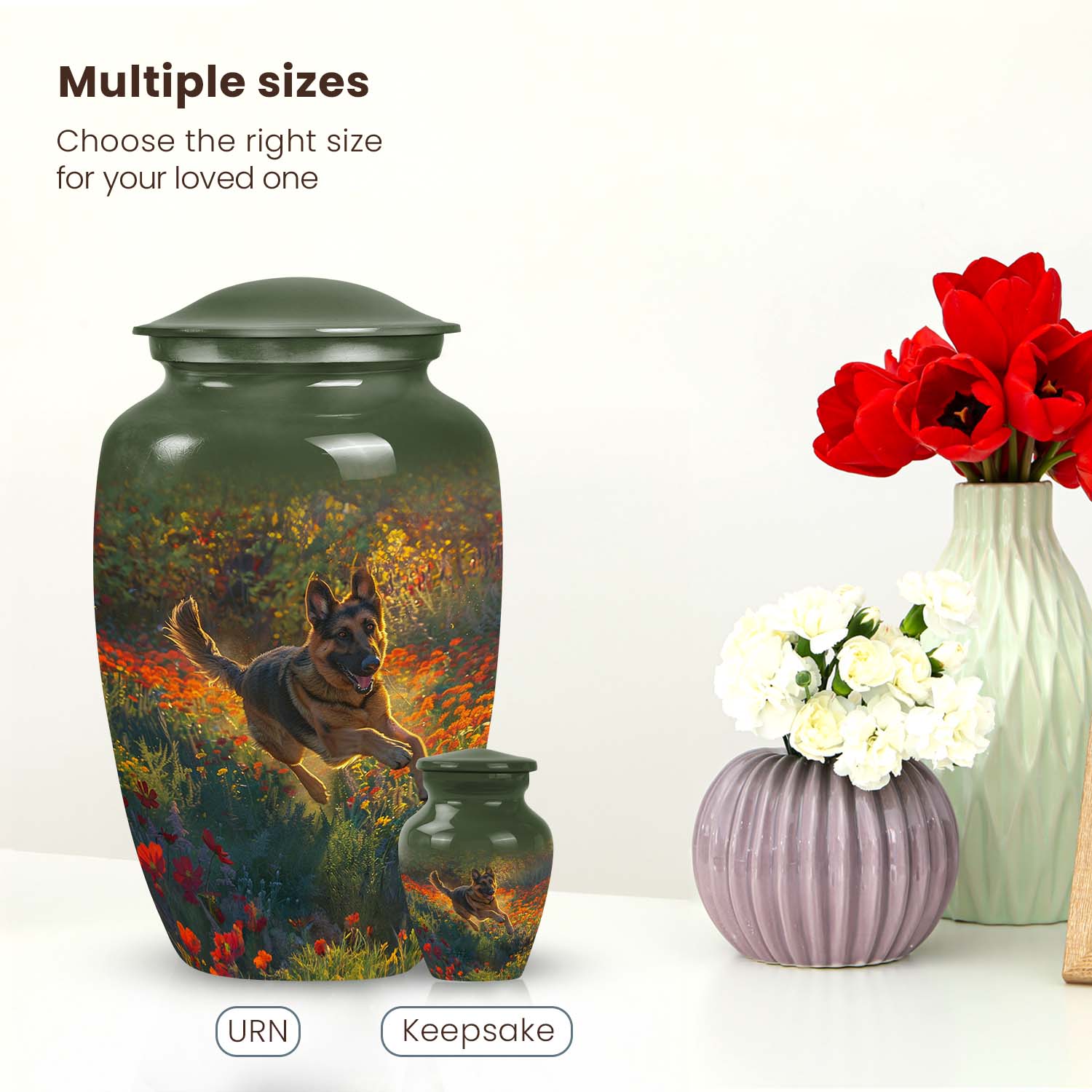 Flower Fields Joy German Shepherd Small Urn