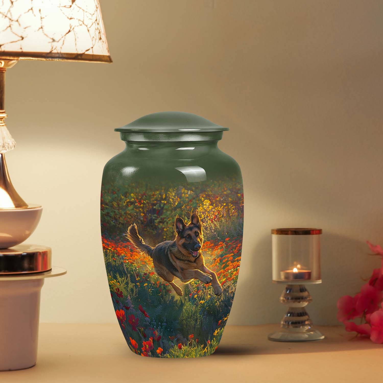 Flower Fields Joy German Shepherd Small Urn