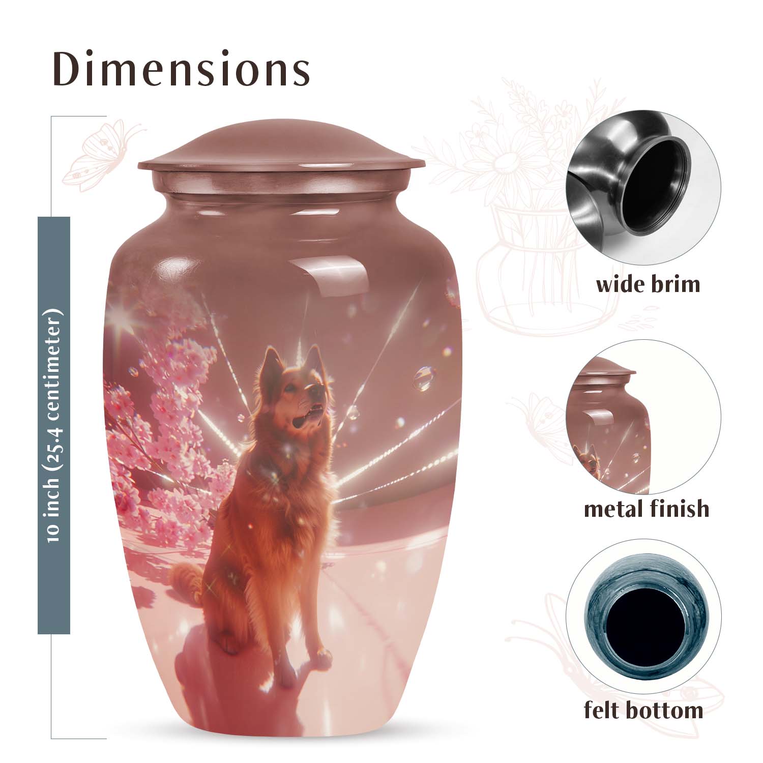 Brown Shepherd Dog Pet Cremation Urn for Ashes