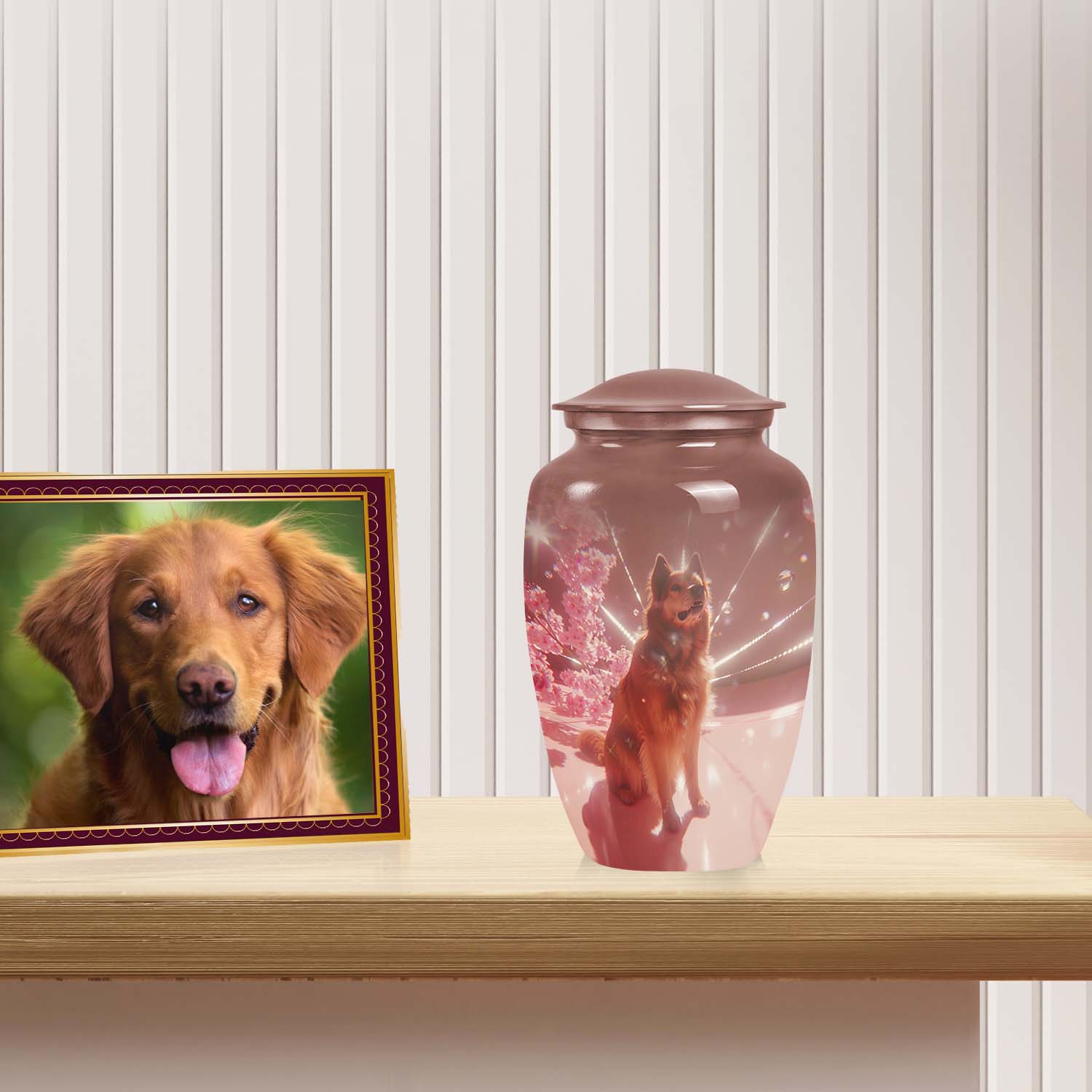 Brown Shepherd Dog Pet Cremation Urn for Ashes