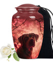 Dog in Glowing Red Blossoms Urn Memorial Urn for Ashes