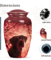 Dog in Glowing Red Blossoms Urn Memorial Urn for Ashes