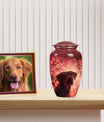 Dog in Glowing Red Blossoms Urn Memorial Urn for Ashes