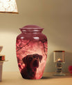 Dog in Glowing Red Blossoms Urn Memorial Urn for Ashes