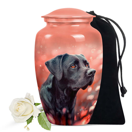 Black Labrador Cremation Urn - Coral Pink Pet Memorial Urn