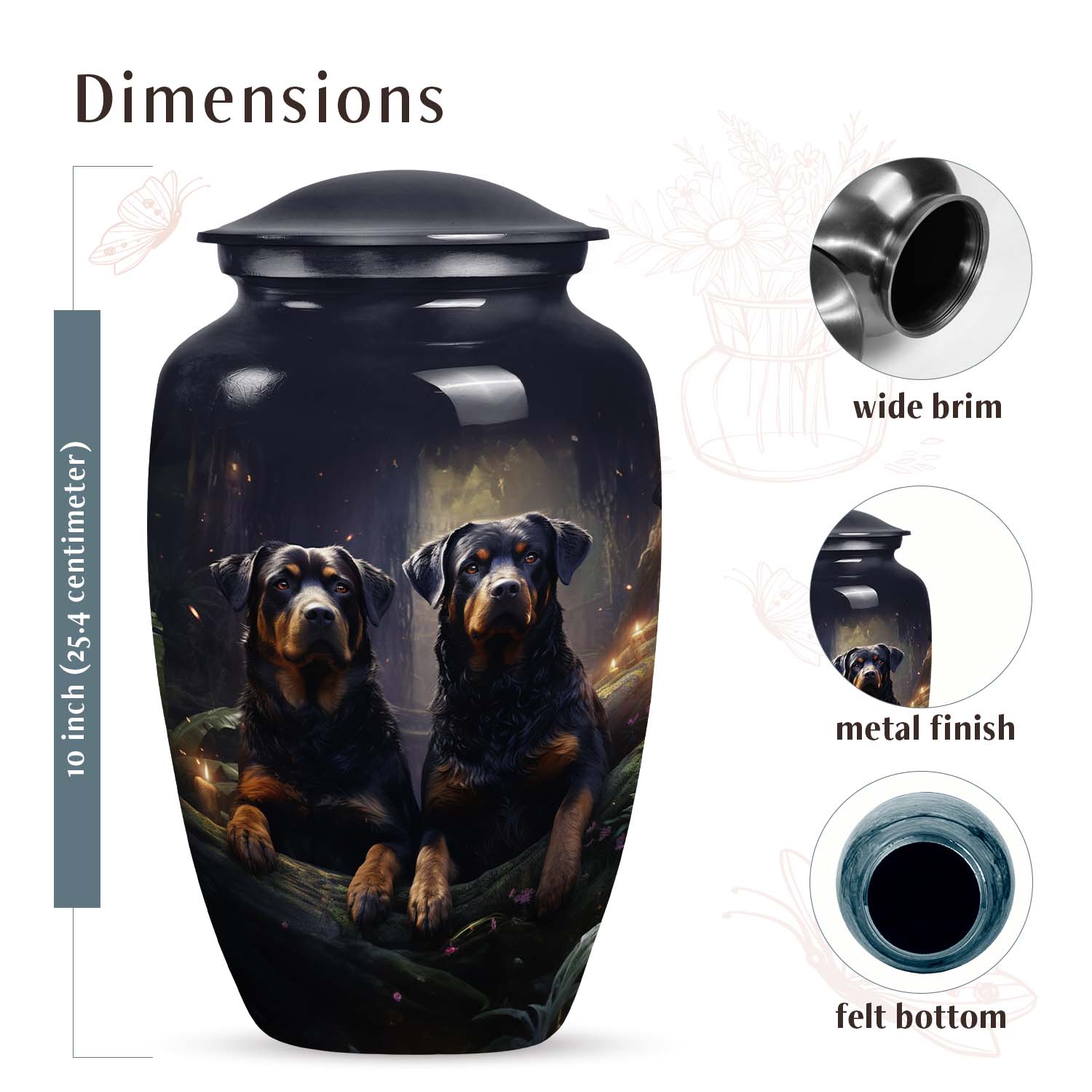 Double Rottweiler Dog Urn for Pet Ashes