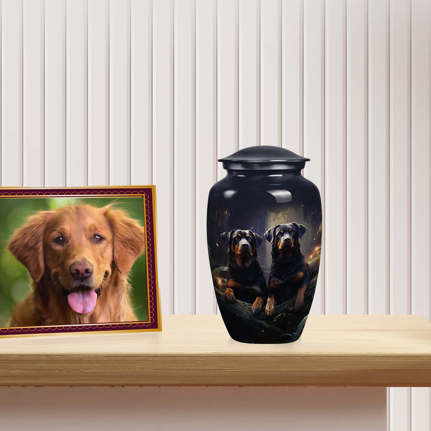 Double Rottweiler Dog Urn for Pet Ashes