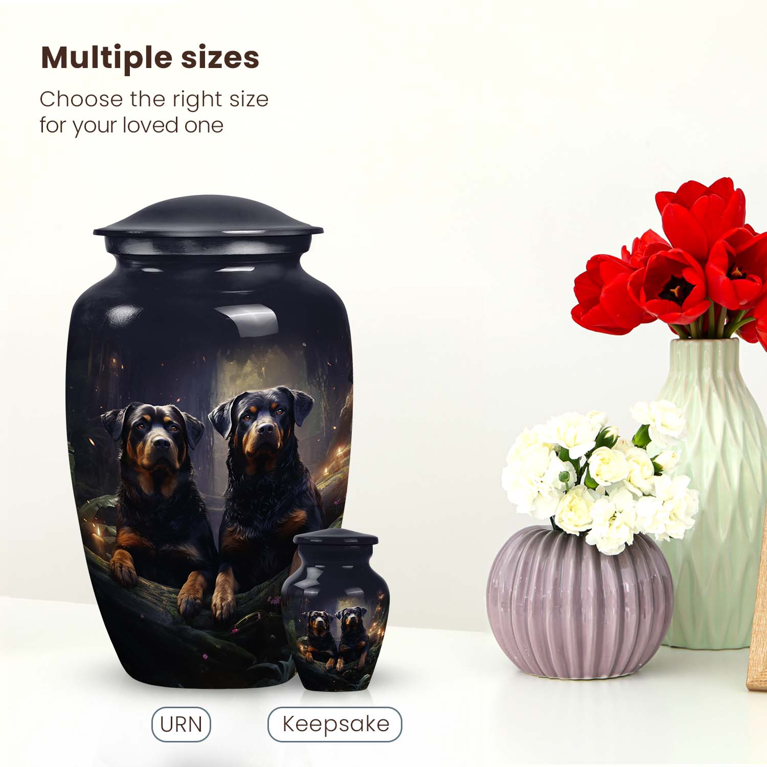 Double Rottweiler Dog Urn for Pet Ashes