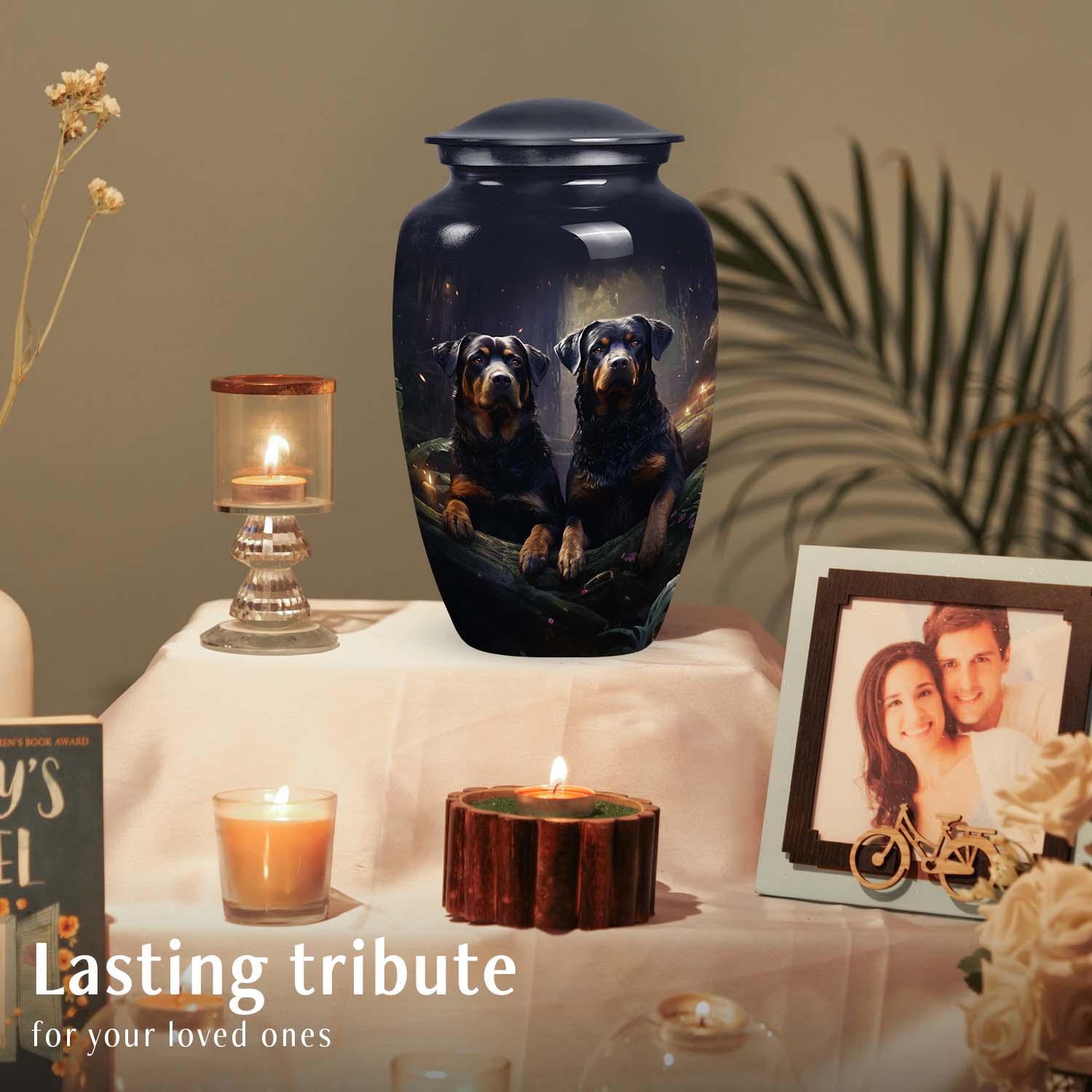 Double Rottweiler Dog Urn for Pet Ashes