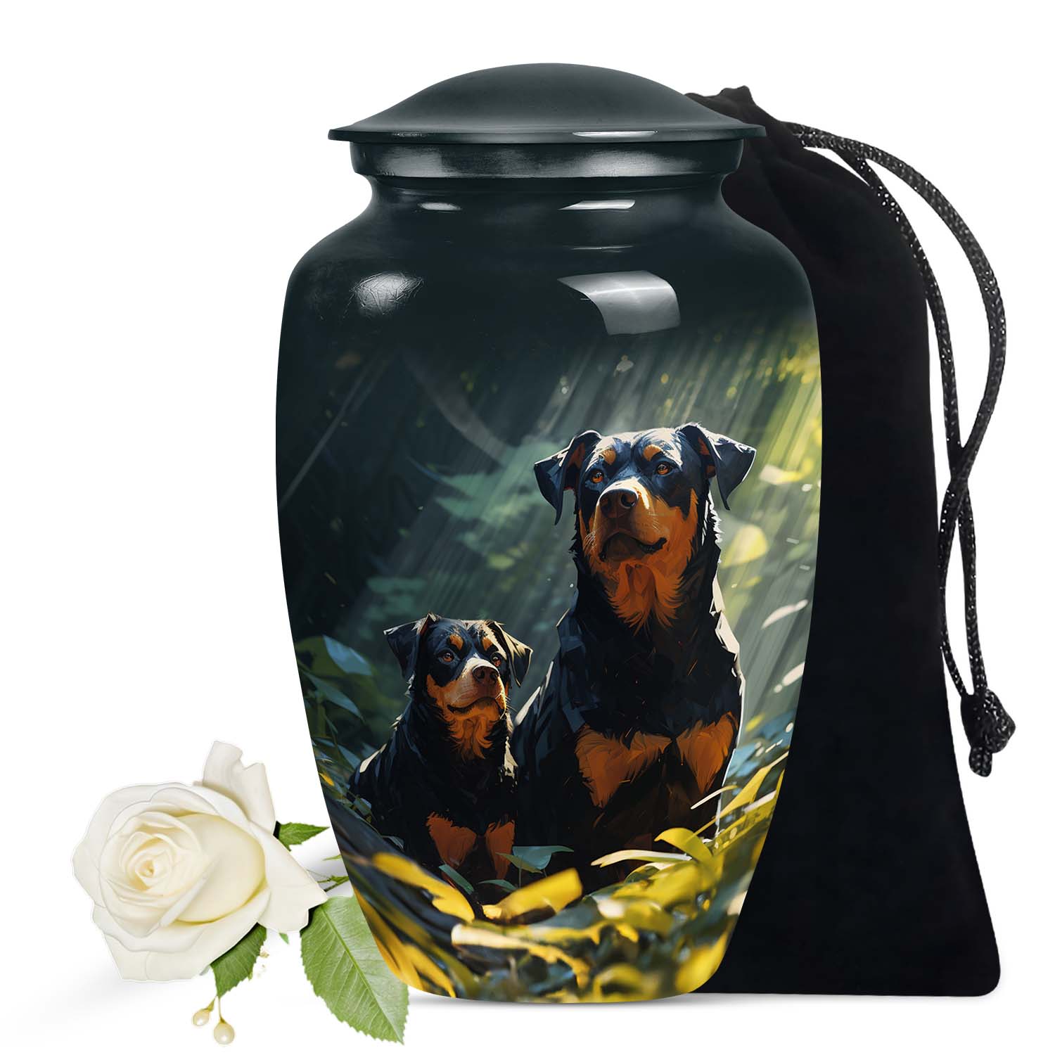 Double Rottweiler Pet Mini Urn for Ashes