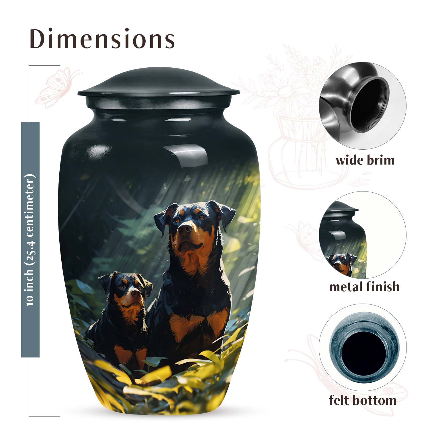 Double Rottweiler Pet Mini Urn for Ashes