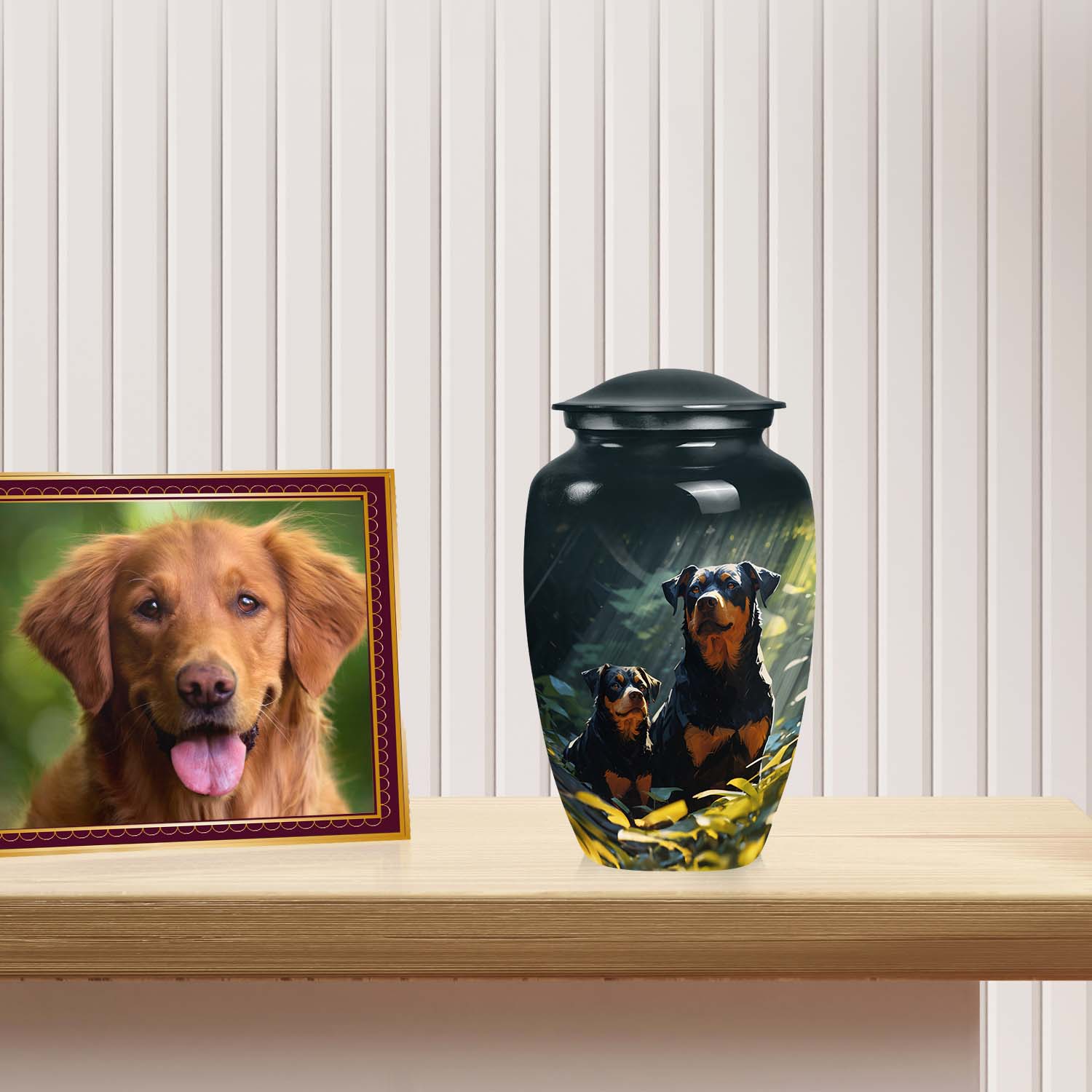 Double Rottweiler Pet Mini Urn for Ashes