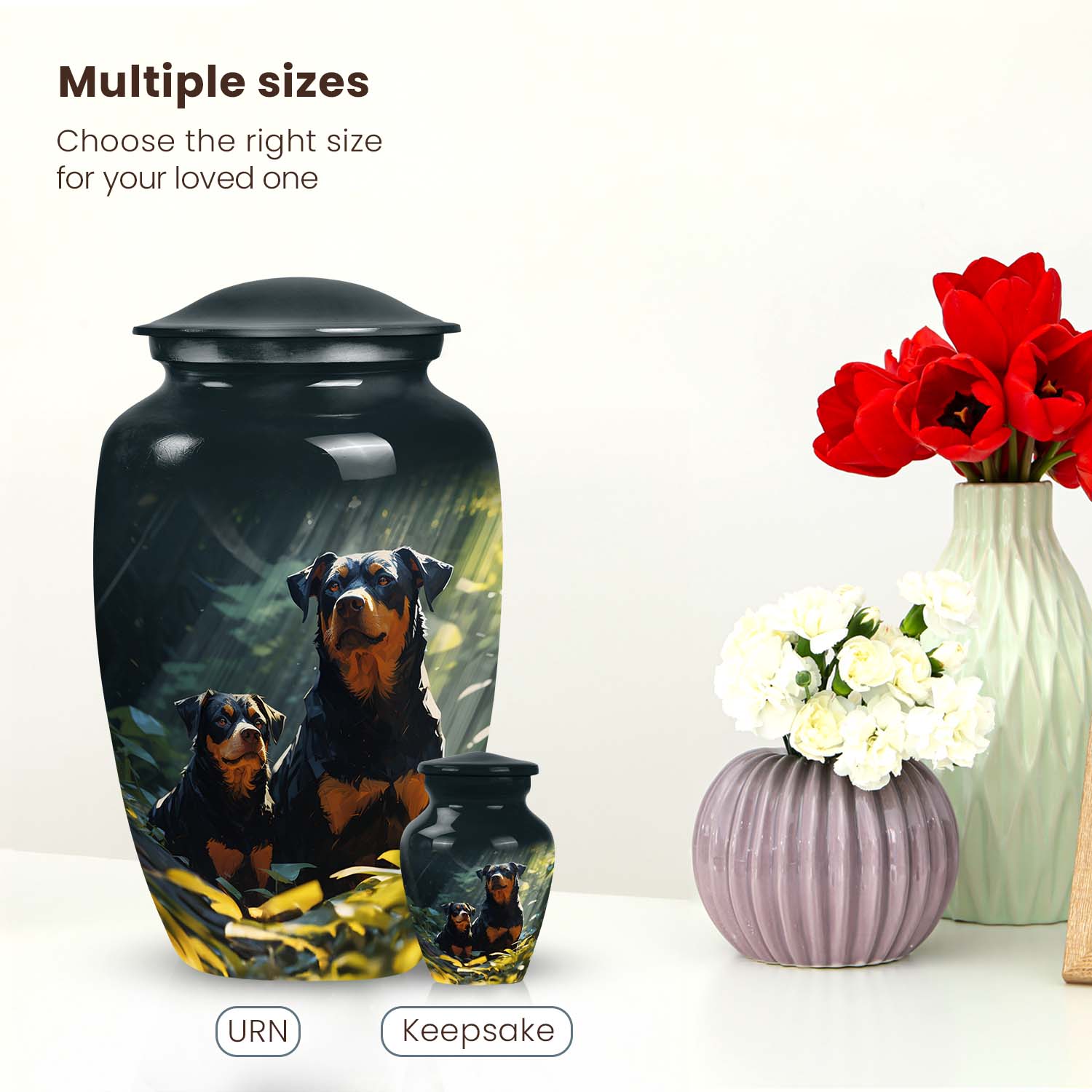 Double Rottweiler Pet Mini Urn for Ashes